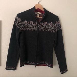 Néve Designs 100% New Wool Zip Up Cardigan Sweater in Gray Red White Sz S